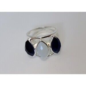 New Directions Ring Womens Sz 6 Fashion Jewelry Silver Tone Faceted Accent Blue